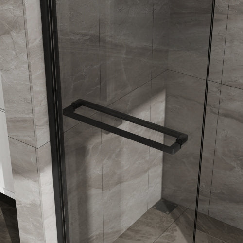Goodyo Double Sliding Glass Shower Door 48 in. W x 72 in. H Aluminum Framed Shower Enclosure with SGCC Clear Tempered Glass, Stainless Steel Hardware, Matte Black