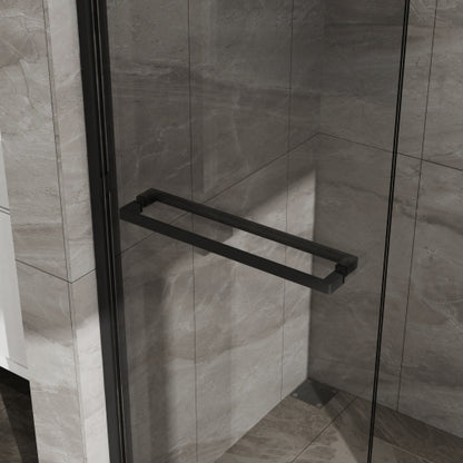 Goodyo Double Sliding Glass Shower Door 48 in. W x 72 in. H Aluminum Framed Shower Enclosure with SGCC Clear Tempered Glass, Stainless Steel Hardware, Matte Black