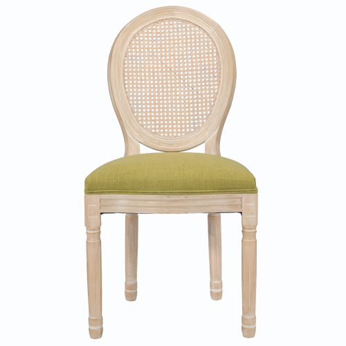 Set of 2 Green French Country Rattan Round Back Dining Chairs, Full Solid Wood Frame Disassemblable Side Chairs