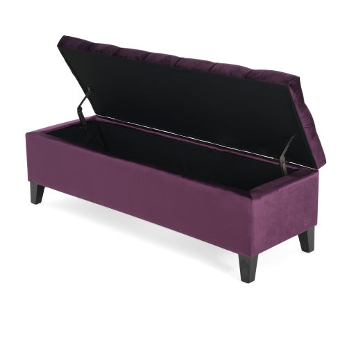 51 Inch Tufted Storage Ottoman Bench, Contemporary Diamond Stitch Upholstered Footstool with Soft Close Pressure Hinges