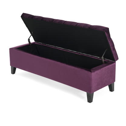 51 Inch Tufted Storage Ottoman Bench, Contemporary Diamond Stitch Upholstered Footstool with Soft Close Pressure Hinges