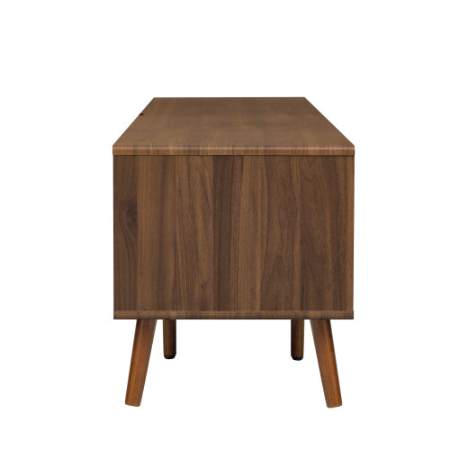 78.7 inch Walnut Rattan TV Stand Soft Close Doors Fits 75/80/85 Inch TV