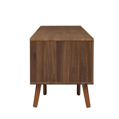 78.7 inch Walnut Rattan TV Stand Soft Close Doors Fits 75/80/85 Inch TV