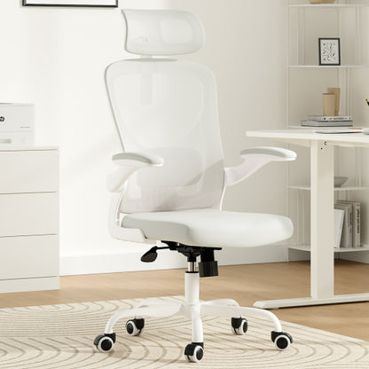 Ergonomic Office Chair, Home Office Desk Chair with Headrest, High Back Computer Chair with Armrests and Adjustable Lumbar Support for Home Office Study Room, White