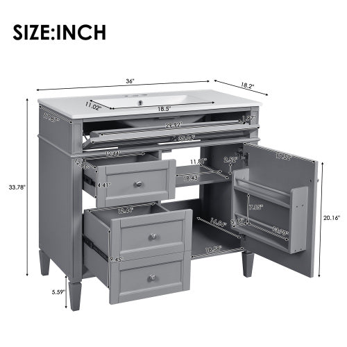 36'' Bathroom Vanity with Top Sink, Modern Bathroom Storage Cabinet with 2 Drawers and a Tip-out Drawer, Single Sink Bathroom Vanity