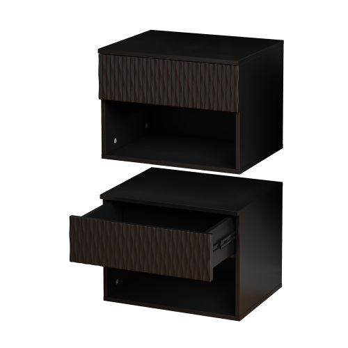 set of 2 nightstand with Space-Saving Wall-Mounted Cabinet: Drawer, Open Storage, 3-Section Slides, Carved Surface, Anti-Shaking, DIY, for Bedroom/Office