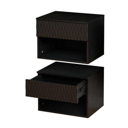 set of 2 nightstand with Space-Saving Wall-Mounted Cabinet: Drawer, Open Storage, 3-Section Slides, Carved Surface, Anti-Shaking, DIY, for Bedroom/Office