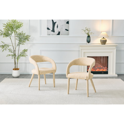Premium Sherpa Upholstered Dining Chair with Hollow Backrest - Dining Room Chair, Bedroom Vanity Chair, Living Room Accent Chair, Cafe Leisure Chair, Conference Chair (Off White, Set of 2)