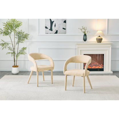 Premium Sherpa Upholstered Dining Chair with Hollow Backrest - Dining Room Chair, Bedroom Vanity Chair, Living Room Accent Chair, Cafe Leisure Chair, Conference Chair (Off White, Set of 2)