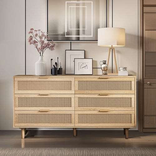 Natural 6-Drawer Rattan Dresser Bedroom Clothes Storage Organizer