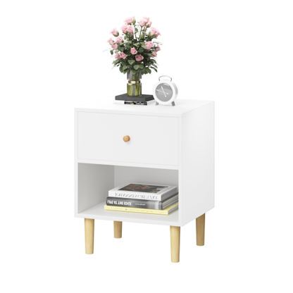 23.22''H Wooden Nightstand with One Drawer One Shelf for Kids, Adults, White