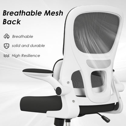 Office Chair, Mesh Ergonomic Office Chair with Lumbar Support, Comfy Computer Desk Chair with Flip Armrest Rolling Wheels for Home Study Room Office, White & Black