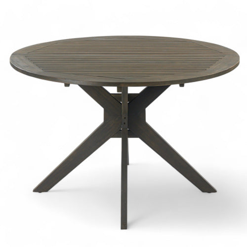 Stanford Outdoor Round Acacia Wood Dining Table with X Base, Gray Finish