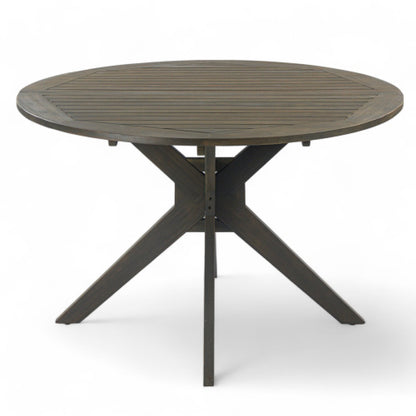 Stanford Outdoor Round Acacia Wood Dining Table with X Base, Gray Finish