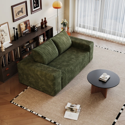 63-Inch Green Corduroy Deep-Seat Loveseat Sofa No-Assembly for Living-Room Bedroom Apartment Conference Room