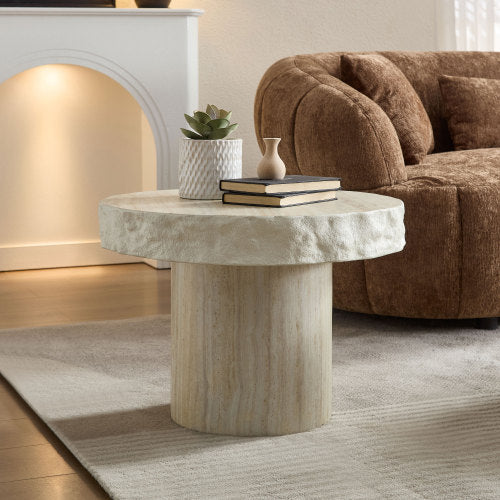 23.82inch  Beige Faux Mars Texture Fiberglass Coffee Table, No Assembly