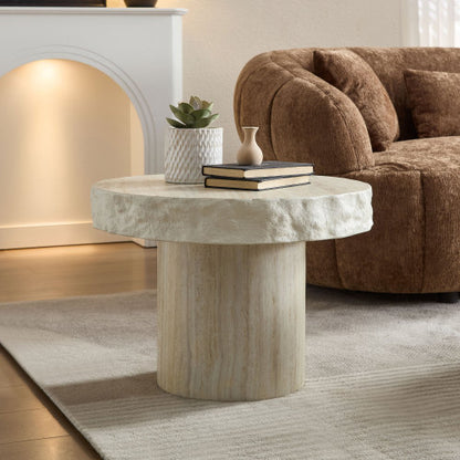 23.82inch  Beige Faux Mars Texture Fiberglass Coffee Table, No Assembly