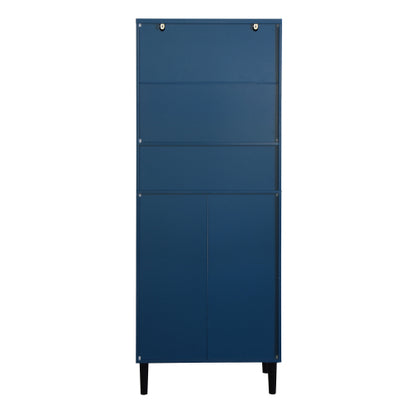 Navy Blue 4-Door Adjustable Tempered Glass Tall Storage Bookcase Cabinet