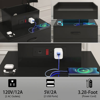LED Nightstand with Remote Control Light, 2 Sliding Drawers Multi-Functional Side Table