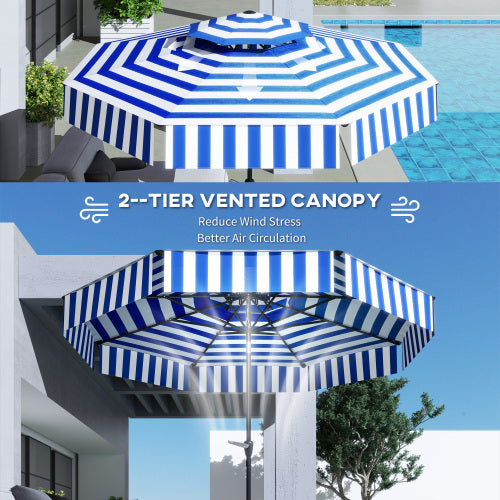 2-Tier Vented Patio Table Umbrella,Outdoor Market Umbrella,Patio Umbrella with Crank 8 Ribs,Tiltable Porch Umbrella,for Outdoor