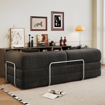 78.8 inch  Black Boneless Corduroy Convertible Compressed Floor Sofa Bed, No Assembly
