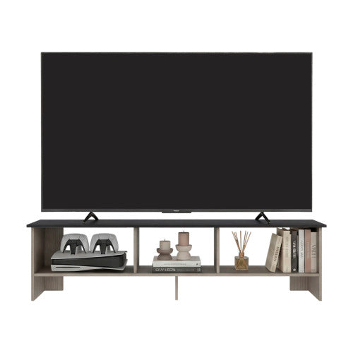 White Natural Wood Modern TV Stand with Multi Open Shelves for 60 Inch TV Media Console