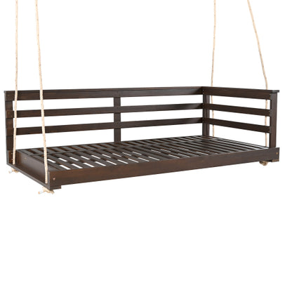 Country Patio Wooden Twin Size Swing Daybed Porch Swing Frame with 4pcs 96-inch Hemp Ropes for Backyard, Garden, Brown