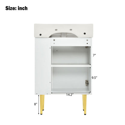 21.6" White Bathroom vanity, Combo Cabinet, Bathroom Storage Cabinet, Single Ceramic Sink, Right Side Storage