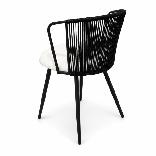 PE Rattan Dining Armchairs with Teddy Cushions and Pillows, Set of 2, Black
