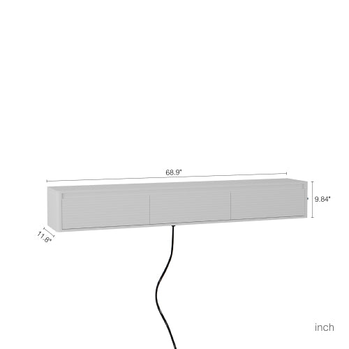 Fluted Floating Wall Mount TV Shelf with Touch LED Lighting & Power Charging Ports for Living Room