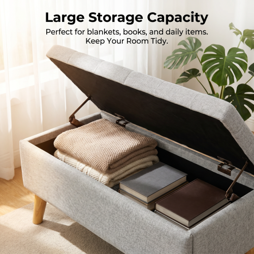 32 inch Upholstered Storage Ottoman Bench with Tray, Hidden Storage Footrest