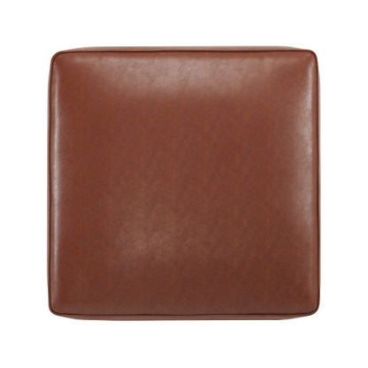 29.5 inch Square Brown PU Leather Ottoman, Modular Upholstered Foot Stool with Pocket Coil Spring & Wood Frame