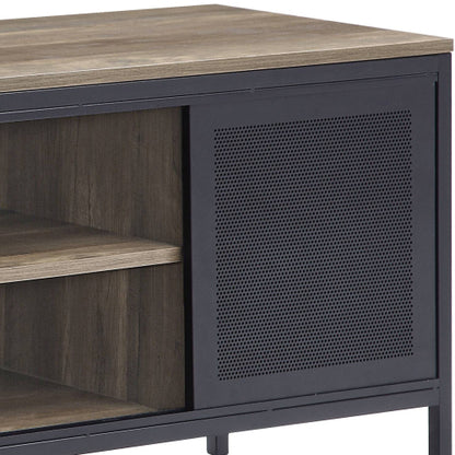 Rustic Oak & Black 55 Inch TV Stand with 1 Drawer & 4 Compartments for 50 Inch TV