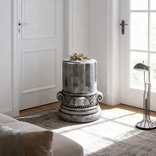 Cement Outdoor End Tables for Patio, GardenAccent Table, Modern Small Round Side Tablefor Outside, Tree Stump Garden Stool DrumTable indoor and Outdoor