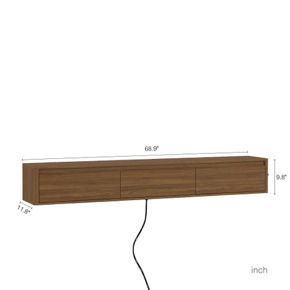 Wall Mount Floating High Gloss TV Cabinet with LED Lights & Power Outlet for Living Room