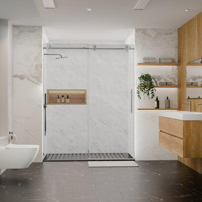 56-60"W x 76"H Frameless Shower Door, Sliding Shower Door, with Premium 5/16"(8mm) Thick Tempered Glass Shower Enclosure ,Chrome Brushed Nickel With Buffer