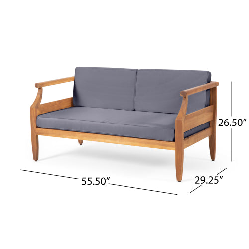Aston Acacia Wood Outdoor Loveseat Set_Loveseat&Coffee Table - Teak Finish + Dark Gray Cushion