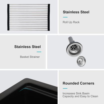 Quartz Kitchen Sink - 33"x22"x9.65" Black granite composite Workstation Drop-in kitchen sink