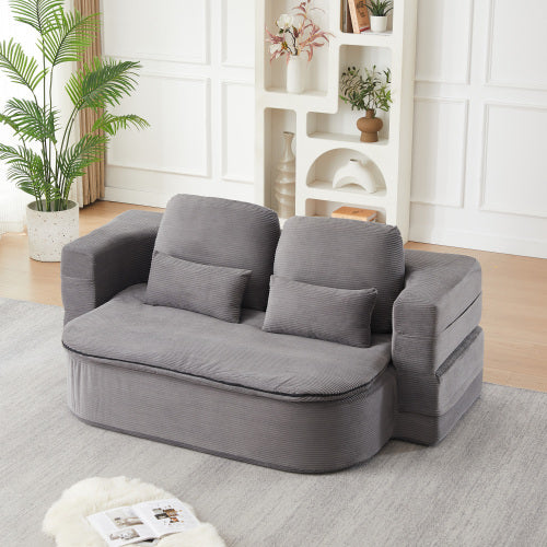 75 inch  Corduroy Convertible Floor Sofa Bed with Built-in Blanket & 4 Pillows