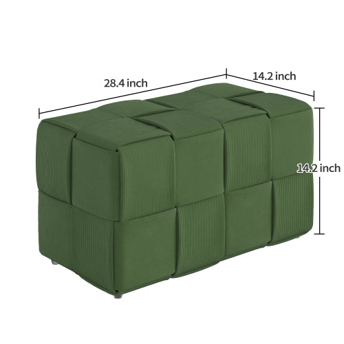 Green Square Corduroy Woven Ottoman, 300 LBS Engineered Wood Frame No-Assembly Vanity Foot Stool