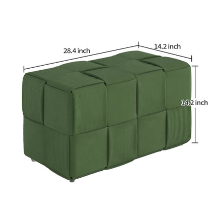 Green Square Corduroy Woven Ottoman, 300 LBS Engineered Wood Frame No-Assembly Vanity Foot Stool