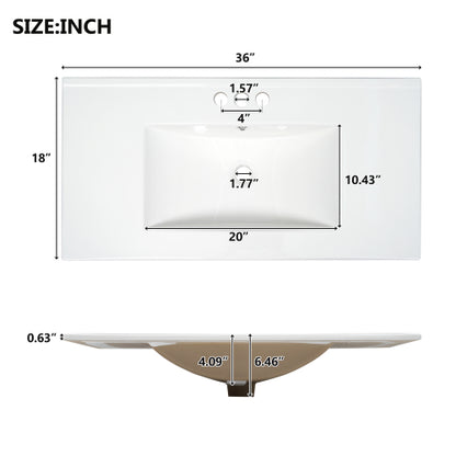 36 inch Shaker Style Free-Standing Bathroom Vanity Cabinet with Ceramic Sink, 4 Soft-close Drawers and 2 Soft-close doors