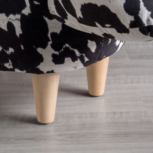 Black & White Cow Shaped Animal Ottoman, Fabric Footstool with Velvet Horns & Natural Birch Legs for Indoor & Outdoor Decor