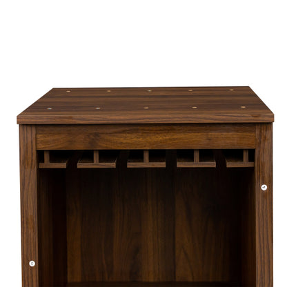 Brown walnut color modular wine bar Cabinet with Storage Shelves with Hutch for Dining Room