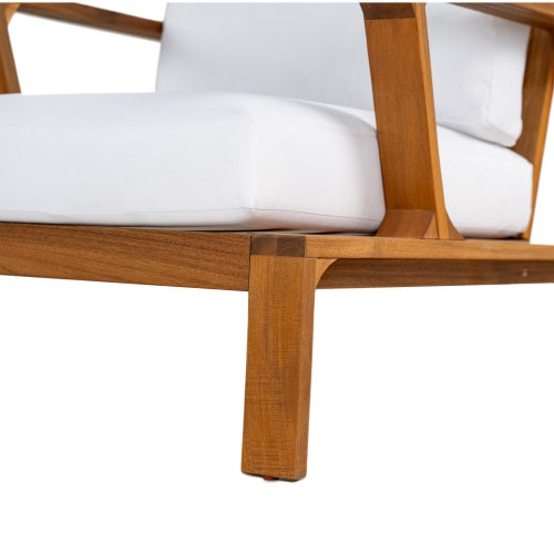 Patio Accent Chair 27.6" Wood Chair Outdoor Lounge Chair for Patios, Gardens, or Balcony, Teak Finish  White Cushion