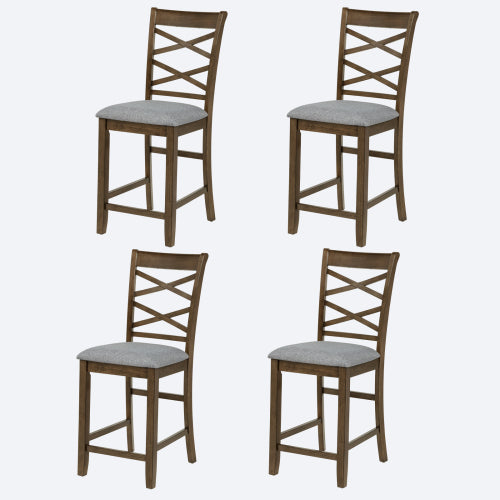 Set of 4 Walnut Double-Cross Back Counter Height Dining Chairs, Rubberwood & Acacia Wood Frame, Linen Cushion,330lbs