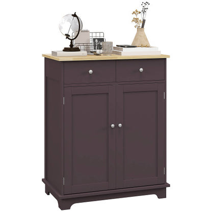 Sideboard with Solid Wood Countertop, Modern Kitchen Storage Cabinet, Coffee Bar Cabinet with 2 Drawers, Doors and Adjustable Shelf, Coffee