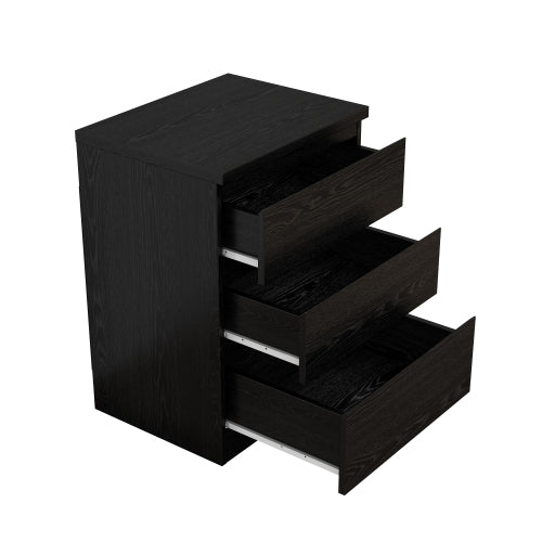 19.7 Inch Black Handle-Free Nightstand, 3 Drawers Thickened Top Plate Modern Side Table