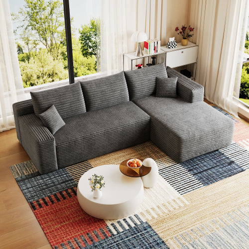 95-Inch Dark-Grey Plush Corduroy U-Shaped Cloud Modular Sectional Deep-Seat Corner Sofa No-Assembly for Living-Room