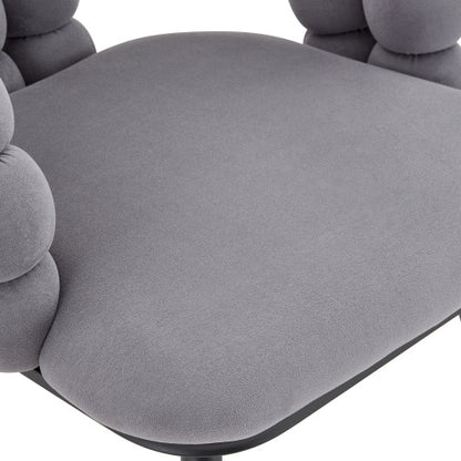 2 Pack Grey Bubble Pebble Tufted Dining Chairs, Velvet Accent Chairs with Matte Black Metal Legs